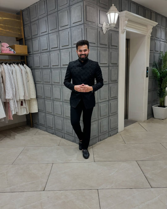 Midnight Noir Textured Tuxedo Suit