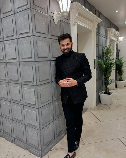 Midnight Noir Textured Tuxedo Suit