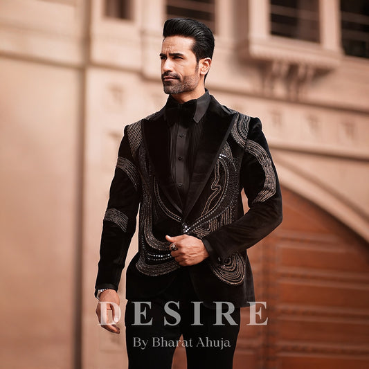 Velvet Ember Embroidered Tuxedo