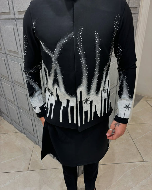 Midnight Skyline Embroidered Bandhgala