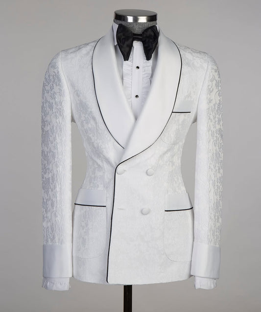 Ivory Brocade Shawl Lapel Tuxedo with Belt Wrap