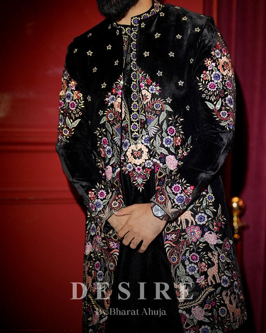 Midnight Wilderness Embroidered Velvet Indo