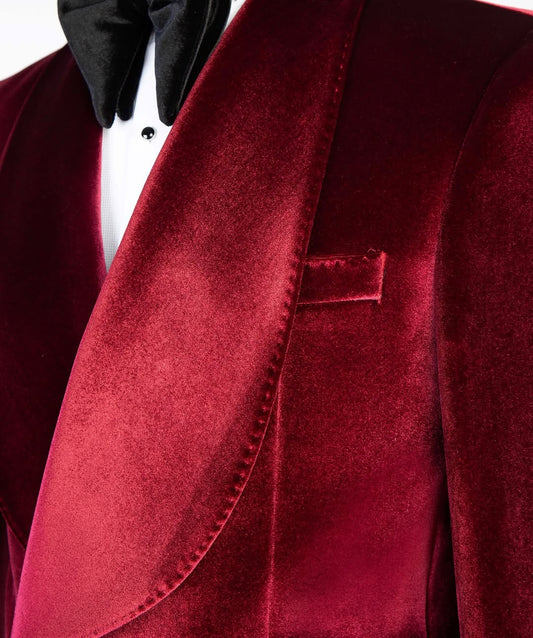 Maroon Velvet Peak Lapel Tuxedo