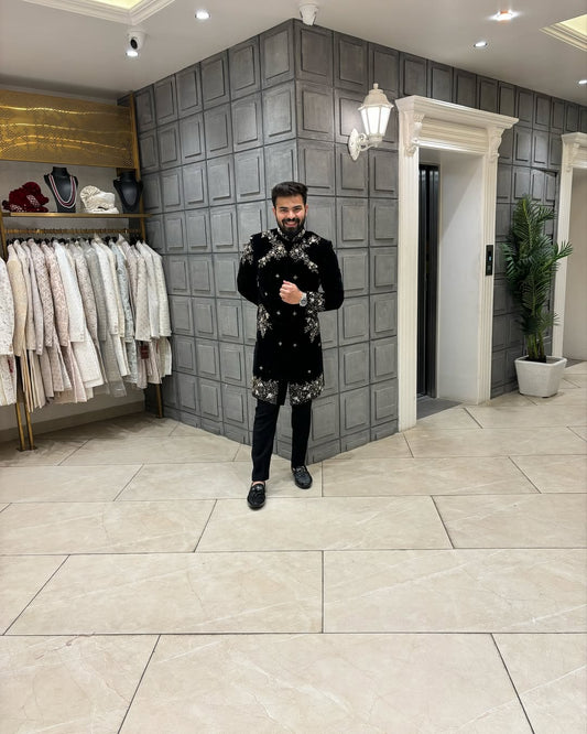 Midnight Embellished Velvet Sherwani