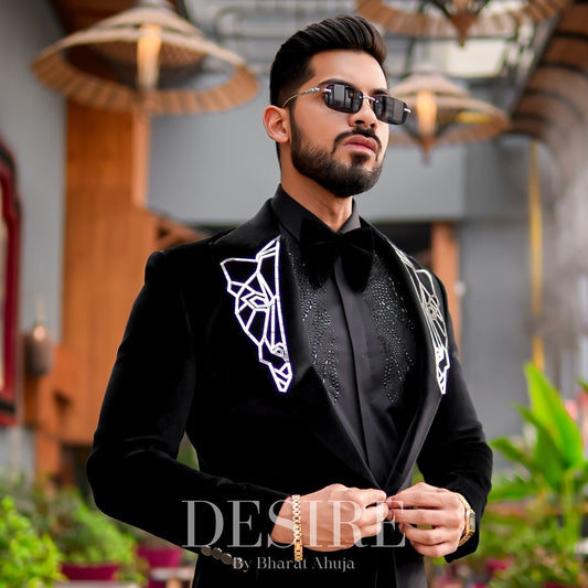 Black Armani Tuxedo with Reflective Geometric Embroidery