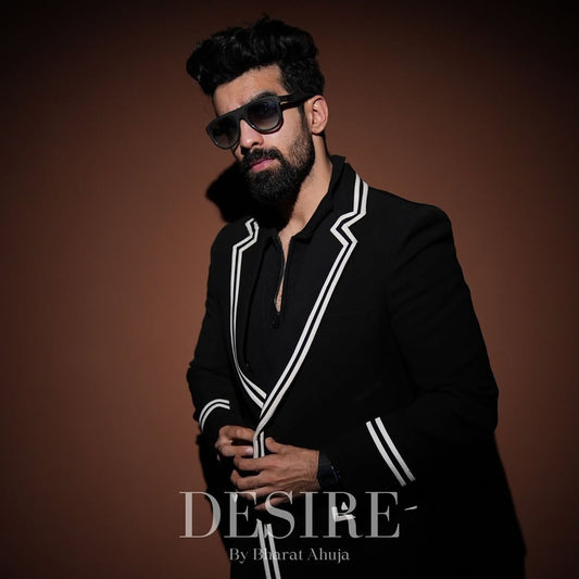 Black Contrast Piping Blazer