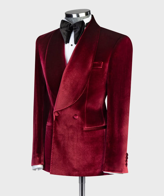 Maroon Velvet Peak Lapel Tuxedo