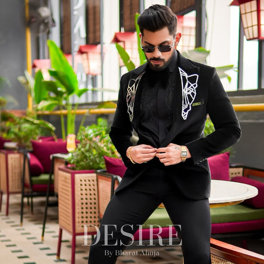 Black Armani Tuxedo with Reflective Geometric Embroidery
